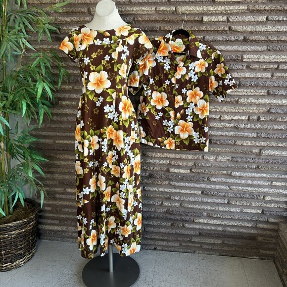 Ui- Maikai Vintage 60s Hawaiian Hibiscus Floral Barkcloth Tiki Dress Draped Back - Picture 10 of 10